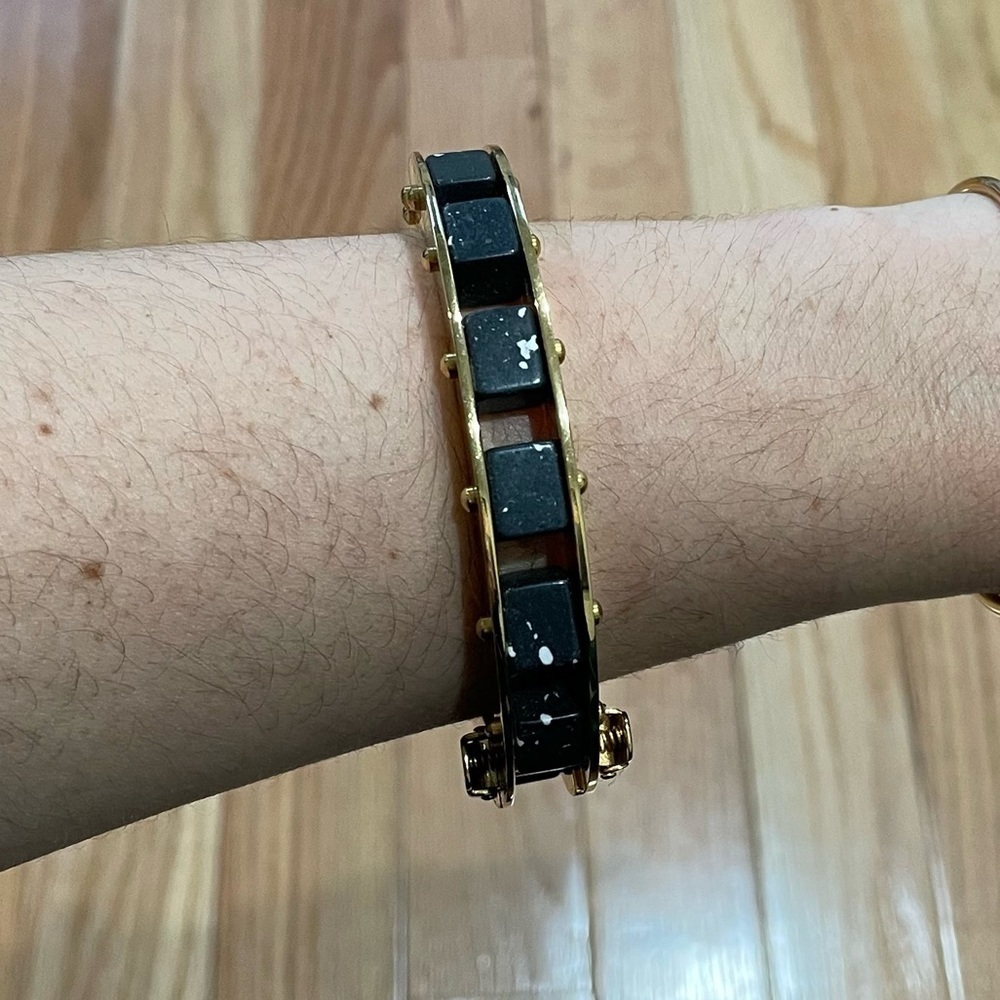 LELE SADOUGHI 14k Gold Plated Black Mini Cube Slider Bangle Bracelet One Size